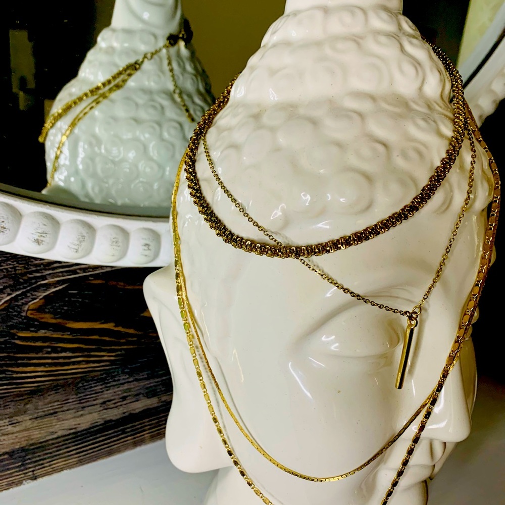 Express brand, gold multilayer choker necklace.